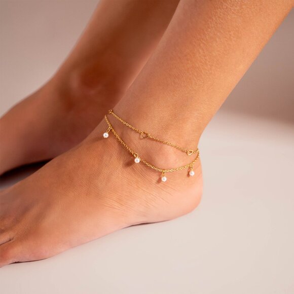 18k Gold Heart Anklet - Waterproof, Tarnish-free, Hypoallergenic - Summer fave - Picture 3 of 5